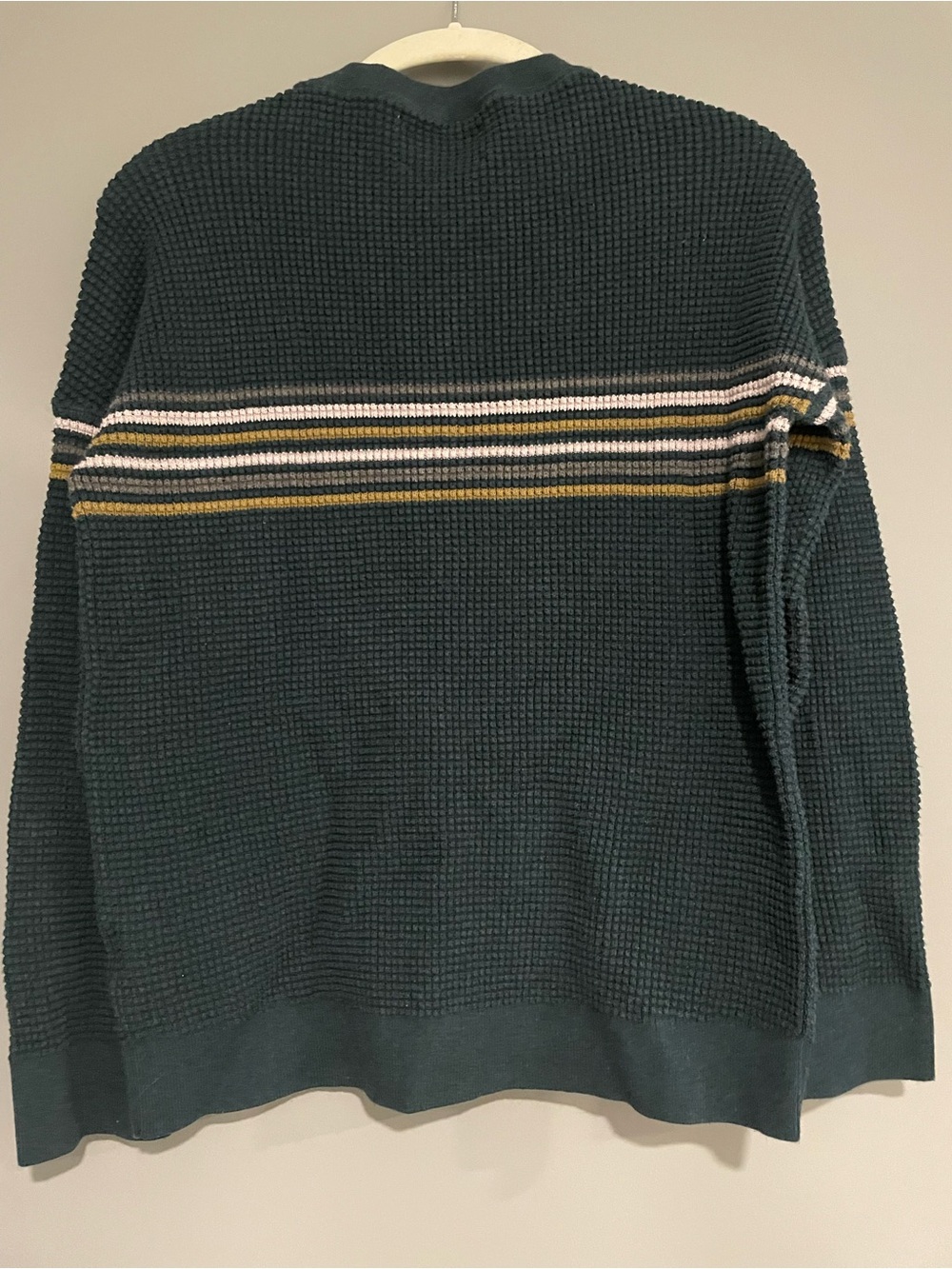 REI Dark Blue Waffle Knit Crewneck Sweater with Stripe Detail - Picture 2 of 3